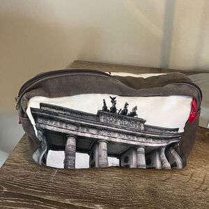 Viking Gray White Black Toiletry Cosmetic Bag Berlin Print Red Accents FINAL